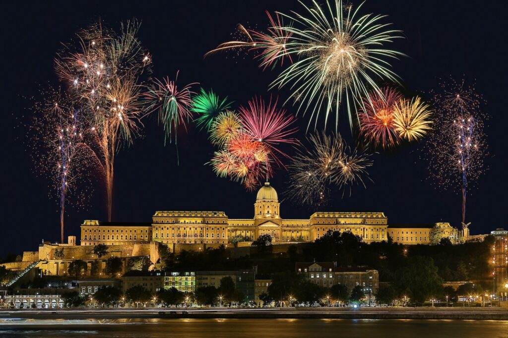 Fireworks display above Buda Castle - Budapest - Hungary