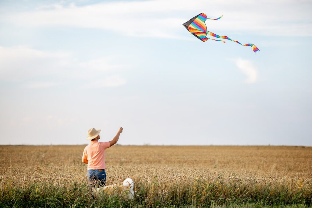 Man flying kite on the field